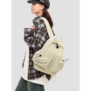 Minimalist beige space series nylon backpack for women with functional multi-pockets
