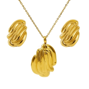 Fashion golden stainless steel jewelry set with organic wavy pendant necklace and earrings