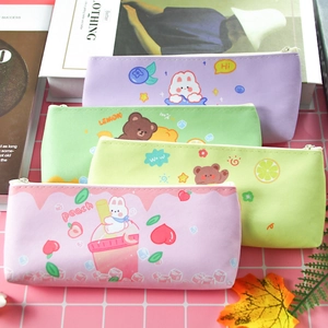 Kawaii Cartoon Bear Rabbit PU Leather Pencil Case Large Capacity Waterproof Stationery Bag For Students School Girls