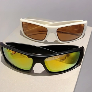Futuristic wraparound cycling sunglasses for sports in black and white frames