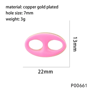Pink enamel pig nose connector in gold-plated copper, size 22mm x 13mm for DIY jewelry