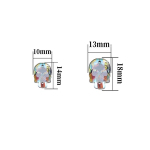 Skull shape AB crystal glass flatback sew-on rhinestones in 10x14mm and 13x18mm sizes