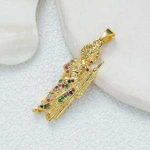 Gold 18K plated religious Saint Jude pendant with colorful micro-inlaid zircon crystals