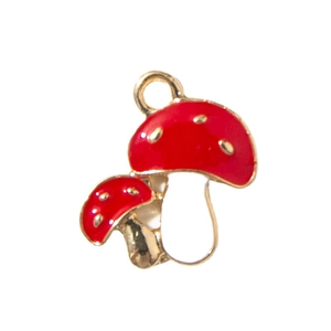 Cartoon red enamel mushroom pendant in gold metal finish for DIY jewelry crafts