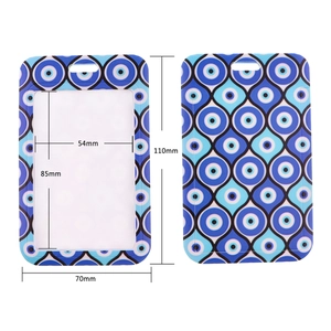 Detailed size specifications for Evil Eye card holder showing 110mm x 70mm dimensions