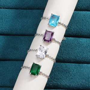 18K gold plated adjustable chain rings with emerald cut cubic zirconia in four colors