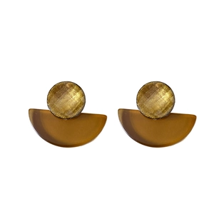 Bohemian brown resin semi-circle earrings with gold glitter studs and geometric design