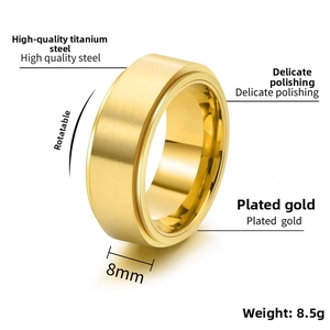 Detailed view of 8mm gold rotatable fidget ring with brushed finish and polished edges