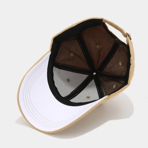 Khaki baseball cap with internal mesh lining and white canvas brim in a 45-degree view
