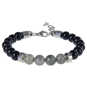 Détail du bracelet en perles œil de tigre 8mm avec fermoir mousqueton et chaîne réglable