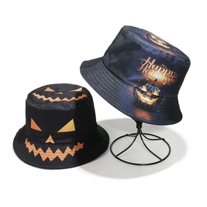 Halloween bucket hats set with spooky pumpkin face and Happy Halloween text embroidery