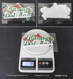 Sparkly green Happy Birthday cake topper with Mexican cactus and guitar theme