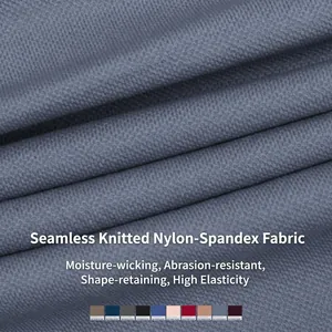 High-waist seamless yoga pants in dark grey blue made of ribbed nylon-spandex fabric