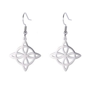 Elegant stainless steel silver earrings with Celtic witch's knot hollow design