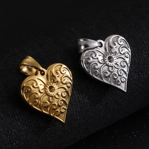Retro hollow heart pendants in gold and silver finish with intricate floral engravings