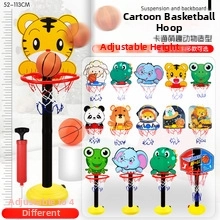 Adjustable height indoor basketball hoop for kids featuring multiple animal backboard designs