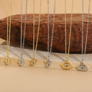 Fashion Copper Zirconia Evil Eye Angel Pendant Necklace For Women 14K Gold Silver Plated Clavicle Chain Jewelry Gift
