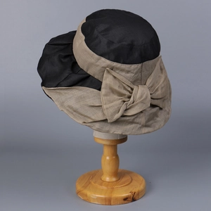Elegant wide brim ramie sun hat with large bow knot and contrast color design for women
