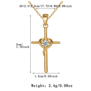 Detailed technical diagram of silver infinity cross necklace with full measurements