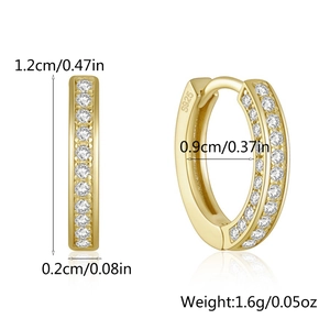 Detailed size parameters of gold S925 sterling silver hoop earrings with small cubic zirconia