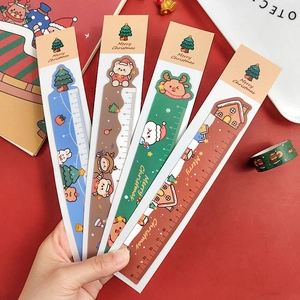 Cartoon 15cm Christmas magnetic bookmarks and rulers featuring reindeer and tree patterns
