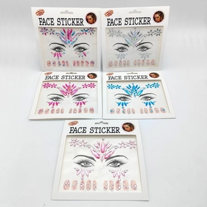 Set of five colorful rhinestone face and nail stickers for festivals and EDM parties