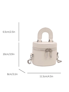 Guide détaillé des tailles du sac cylindrique blanc avec dimensions en cm et pouces