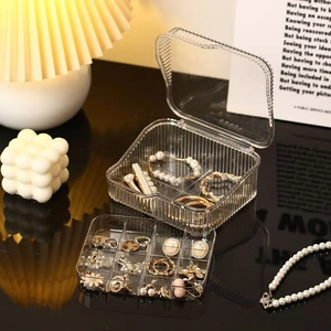 Two-layer transparent acrylic jewelry organizer box with multi-compartment for rings and earrings