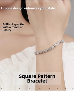 Close-up of S925 sterling silver tennis bracelet with shimmering moissanite stones