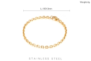 Detail showing 195mm gold stainless steel O-chain bracelet with size measurements