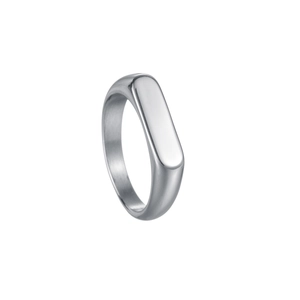 Polished silver rectangular signet ring in minimalist metal design with mirror finish
