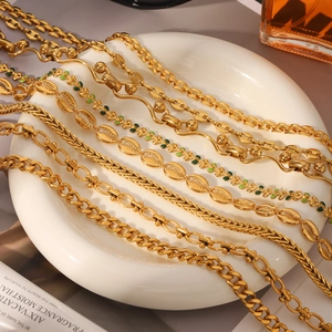 Gold stainless steel necklace collection featuring Cuban, wheat and snake chain designs
