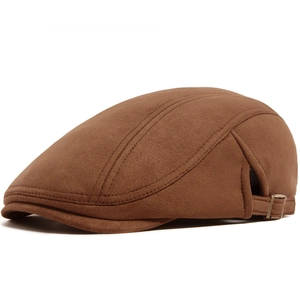 Casquette plate classique en daim marron avec boucle latérale vintage