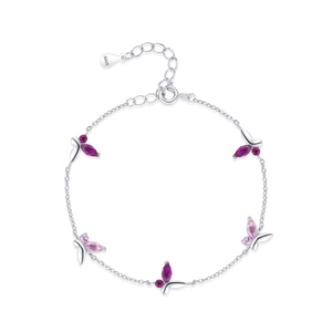 Bracciale a farfalla in argento S925 con pietre di zirconia rosa e magenta