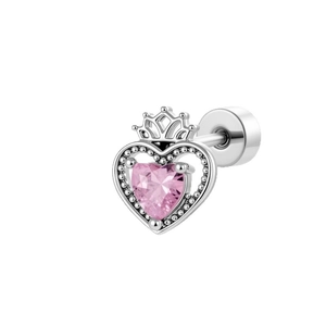Kronen Herz-Zirkonia Knorpelpiercing-Ohrstecker aus silberfarbenem Edelstahl für Damen