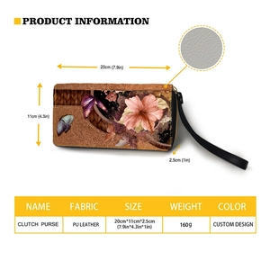 Detailed product dimensions for the sunflower pattern long leather clutch purse