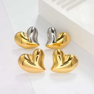 Minimalist heart-shaped stainless steel earrings in 18K gold and silver two-tone finish