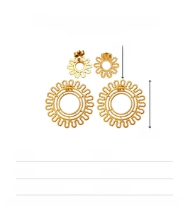 Detailed size chart for gold stainless steel textured hollow flower and hoop earrings