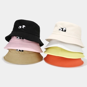 Panda Embroidered Cotton Bucket Hat Sun Protection Breathable Outdoor Casual Fisherman Cap For Women