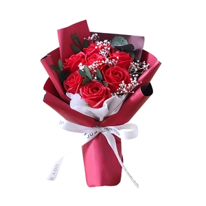 Elegant red soap rose bouquet with baby's breath and eucalyptus for gift giving