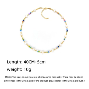 Bohemian colorful TOHO seed bead necklace with natural freshwater pearls and gold clasp