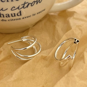 Multi Layer Overlapping Circle Stud Earrings 925 Sterling Silver Geometric C Shape French Style Minimalist Jewelry For Women