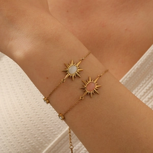Bracelet En Acier Inoxydable Avec Pendentif Soleil Pierre Oeil De Chat Chiffres Romains Et Strass Bijoux Pour Femmes