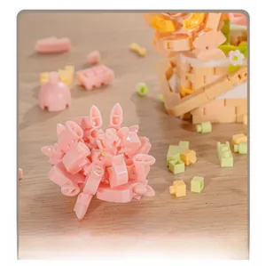 Close-up of colorful rose building block pieces with compact interlocking structure