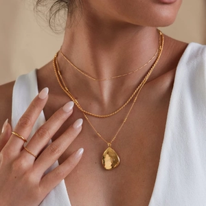 925 Sterling Silver Double Layered Necklace With Round Beads 18K Gold Plated Geometric Clavicle Chain For Women
