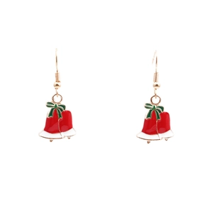 Christmas jewelry set with red bell pendant necklace and green bow earrings for women
