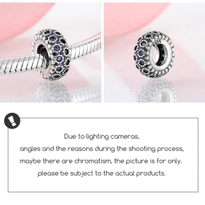 Detailed macro of S925 sterling silver spacer bead with pavé purple zircon flowers