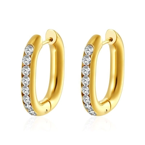 Macro view of gold-plated stainless steel earrings featuring sparkling zircon inlay details