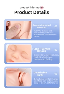 Macro detail of hand-painted features and detachable vinyl joints on reborn baby doll