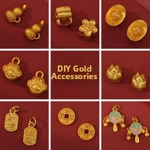 Collection of golden DIY charms and pendants for jewelry making accessories